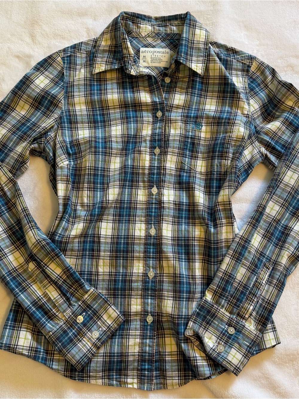 Aeropostale Blue, Black & White Plaid Button-Down Shirt